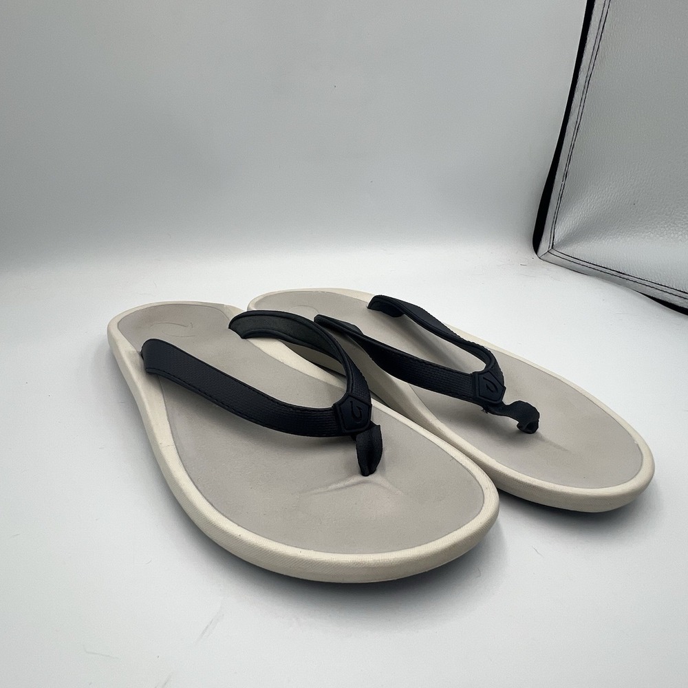 OLUKAI Pi'oe Blue Grey Women's Beach Sandals Water-Resistant Flip-Flop Slides 9